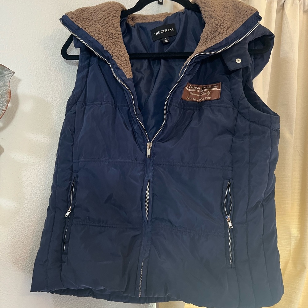 The Llama Navy Puffer Vest with Brown Lining